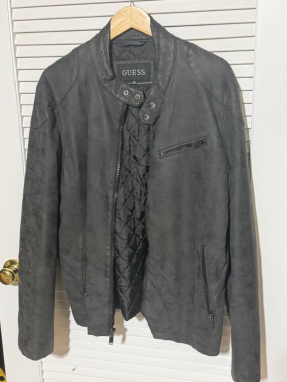 GUESS Black Faux Leather Moto Jacket XXL | Modern Slim Fit | Zipper Detail
